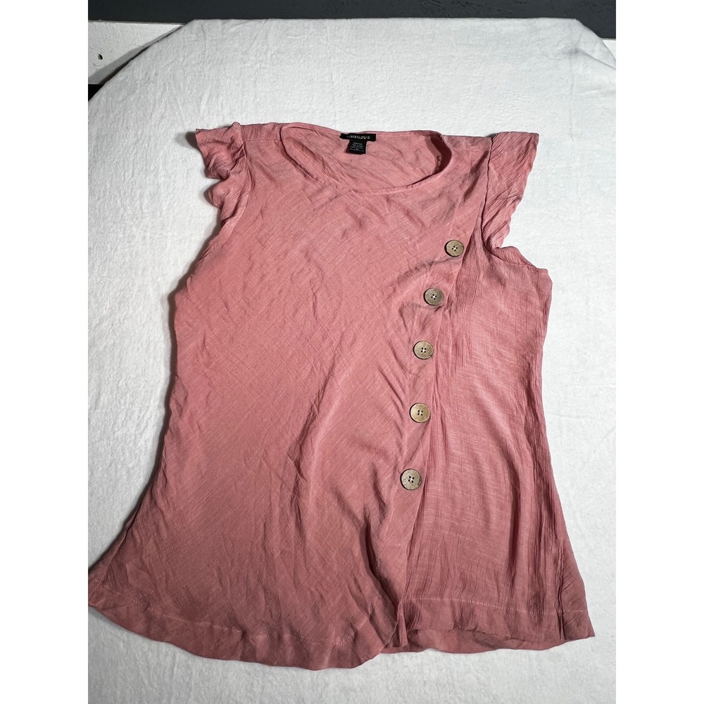 Robert Louis Pink Textured Ruffle Sleeve Button Trim Blouse Top 1X